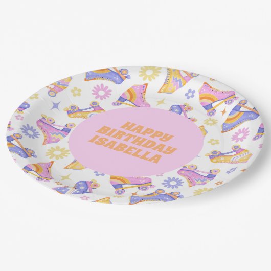 Retro Roller Rink Verjaardagsfeest Papieren Bordje (Gekanteld)