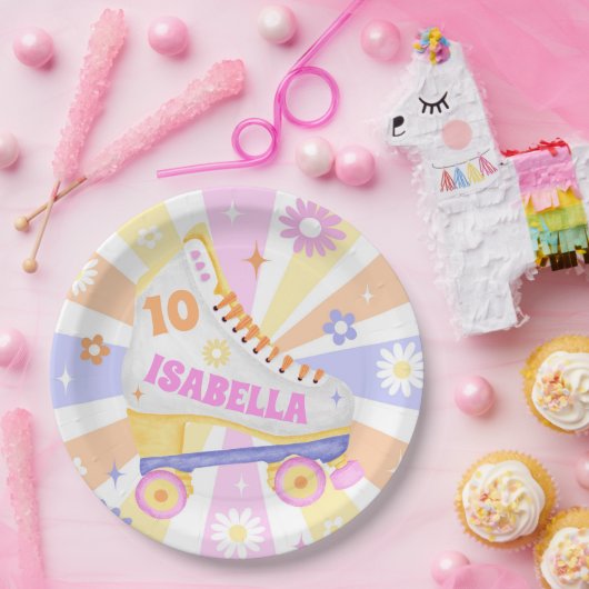 Retro Roller Rink Verjaardagsfeest Papieren Bordje (Feest)