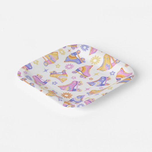 Retro Roller Rink Verjaardagsfeest Papieren Bordje (Gebogen)