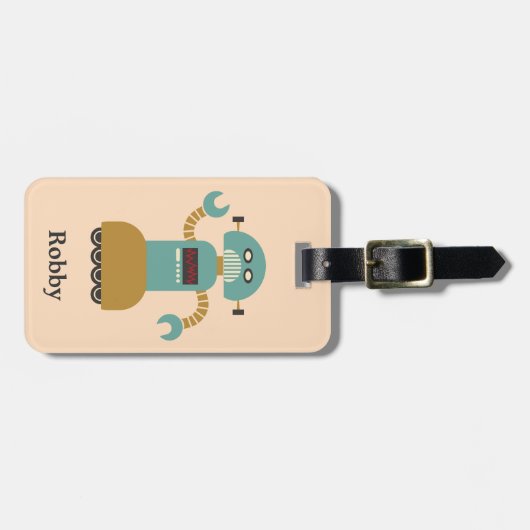 Retro Roller Robot Gepersonaliseerd Bagagelabel (Voorkant horizontaal)