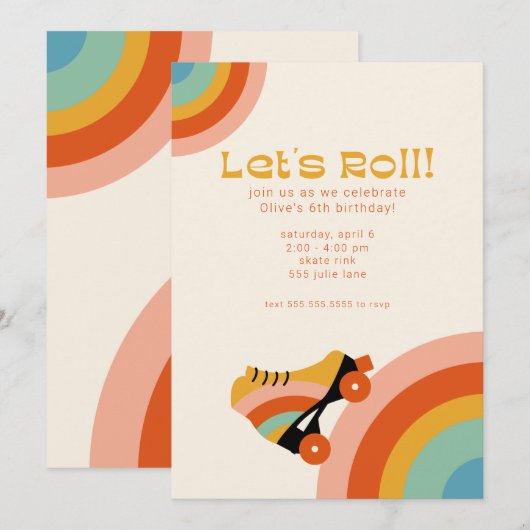 Retro Roller Schaats Birthday Party Invitation Kaart (Voorkant / Achterkant)