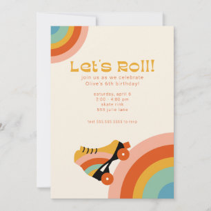Retro Roller Schaats Birthday Party Invitation Kaart