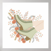 Retro Roller schaats bloemen in pastel voor wand Poster (Voorkant)