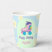 Retro Roller Schaats Happy Birthday Daisy Papieren Bekers (Achterkant)