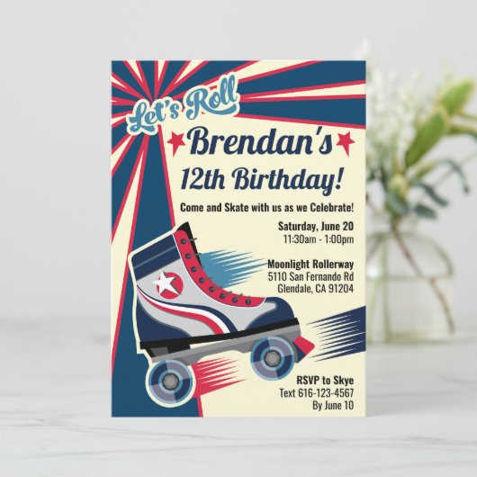 Retro Roller Schaats Party Kaart (Staand voorkant)