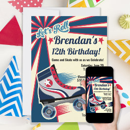 Retro Roller Schaats Party Kaart