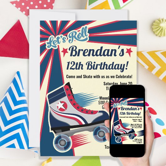 Retro Roller Schaats Party Kaart