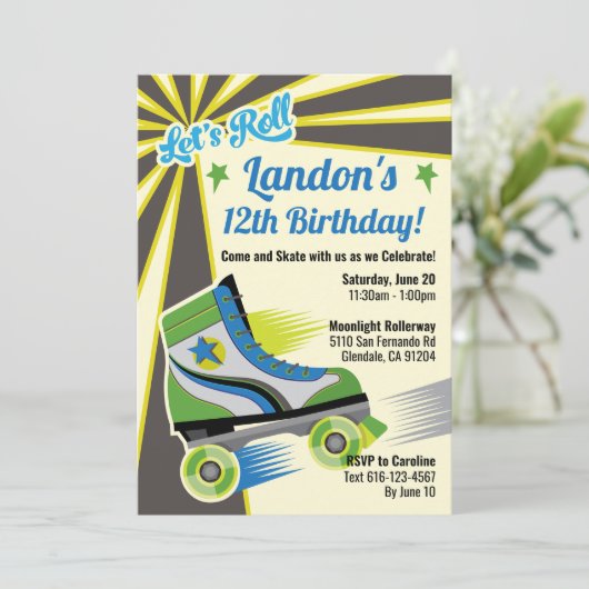 Retro Roller Schaats Party Kaart (Staand voorkant)