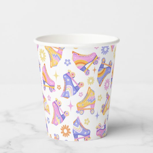 Retro Roller Schaats Party Pattern Papieren Bekers (Achterkant)
