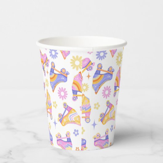 Retro Roller Schaats Party Pattern Papieren Bekers (Rechts)