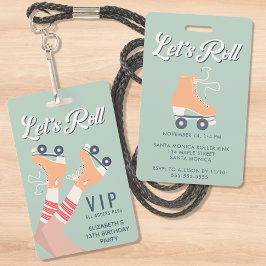 Retro Roller Schaats Verjaardagsfeest Uitnodiging  Badge
