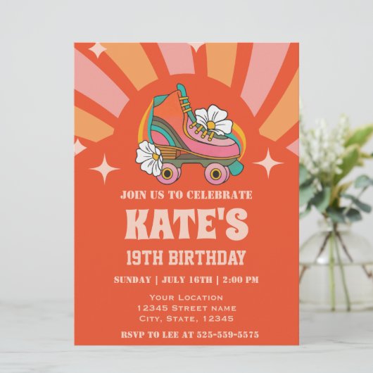 Retro  Roller schaats Verjaardagsfeestje Kaart (Staand voorkant)