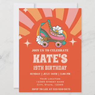 Retro  Roller schaats Verjaardagsfeestje Kaart