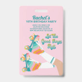 Retro Roller Schaats Verjaardagsfeestje Roze  Badge (Voorzijde)