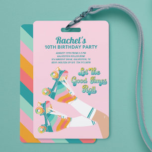Retro Roller Schaats Verjaardagsfeestje Roze  Badge
