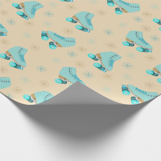 Retro Roller Schaatsen Blauwgroen en Tan Pattered Cadeaupapier (Hoek)