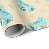Retro Roller Schaatsen Blauwgroen en Tan Pattered Cadeaupapier (Rol Hoek)