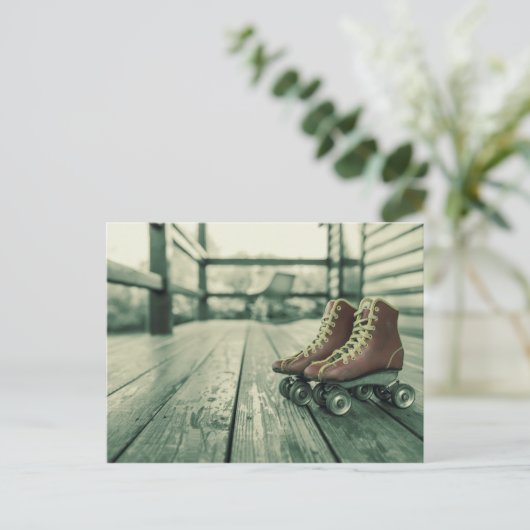 Retro  Roller Schaatsen Briefkaart (Staand voorkant)
