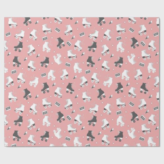 Retro Roller Schaatsen en Cassettebandjes Cadeaupapier (Vlak)