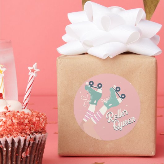 Retro Roller Schaatsen en Cassettebandjes Ronde Sticker (Feest)