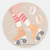 Retro Roller Schaatsen en Cassettebandjes Ronde Sticker (Voorkant)