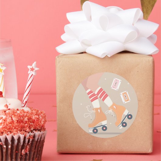 Retro Roller Schaatsen en Cassettebandjes Ronde Sticker (Feest)