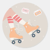 Retro Roller Schaatsen en Cassettebandjes Ronde Sticker (Voorkant)