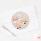 Retro Roller Schaatsen en Cassettebandjes Ronde Sticker (Envelop)