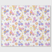 Retro Roller Schaatsen en Daisies Cadeaupapier (Vlak)