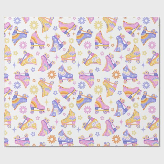 Retro Roller Schaatsen en Daisies Cadeaupapier (Vlak)