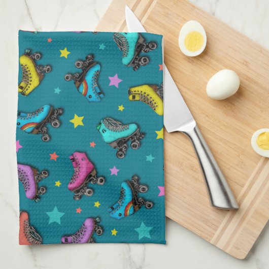 Retro Roller-Schaatsen en -sterren Theedoek (Quarter Fold)