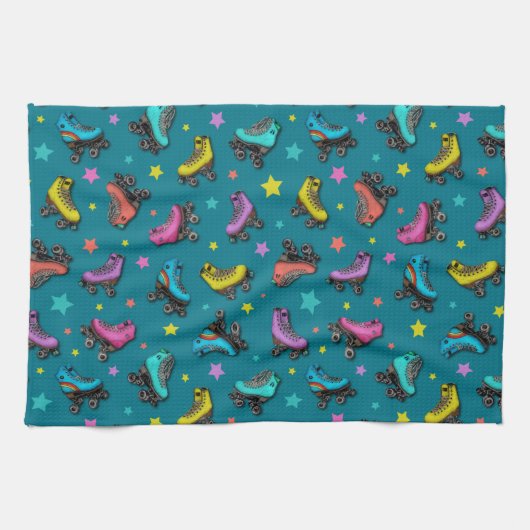 Retro Roller-Schaatsen en -sterren Theedoek (Horizontaal)