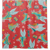 Retro Roller Schaatsen: helderrode achtergrond Douchegordijn (Voorkant)