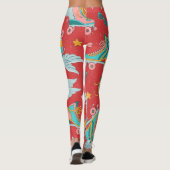 Retro Roller Schaatsen: helderrode achtergrond Leggings (Achterkant)