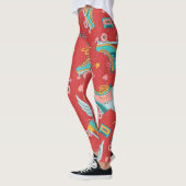 Retro Roller Schaatsen: helderrode achtergrond Leggings (Links)