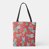 Retro Roller Schaatsen: helderrode achtergrond Tote Bag (Achterkant)