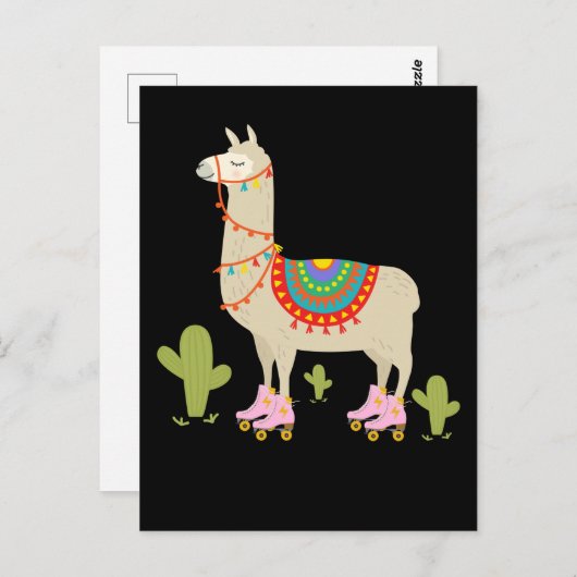 Retro Roller Schaatsen Llama Roller Skater Dier Briefkaart (Voorkant / Achterkant)