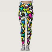 Retro Roller Schaatsen Neon Bright op Black Leggings (Voorkant)