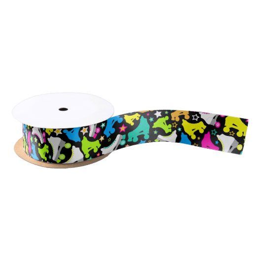 Retro Roller Schaatsen Neon Brights on Black Ribbo Satijnen Lint (Spoel)