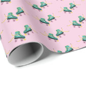 Retro roller schaatsen: roze. cadeaupapier (Rol Hoek)
