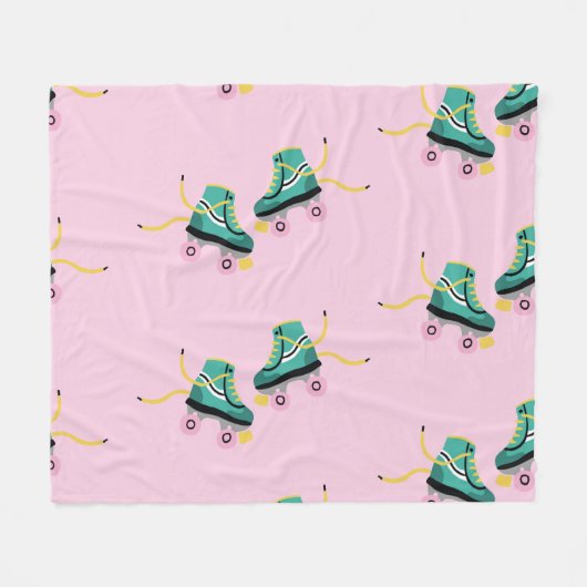 Retro roller schaatsen: roze. fleece deken (Voorkant (Horizontaal))