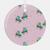 Retro roller schaatsen: roze. glas ornament (Voorkant)