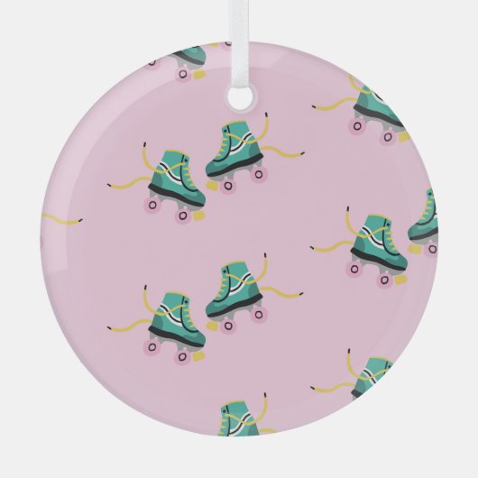 Retro roller schaatsen: roze. glas ornament (Voorkant)