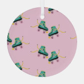 Retro roller schaatsen: roze. glas ornament (Achterkant)
