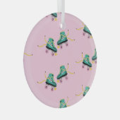 Retro roller schaatsen: roze. glas ornament (Voorkant Rechts)
