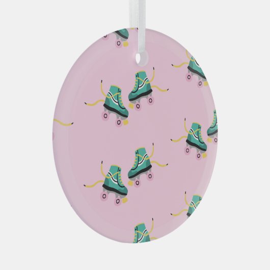 Retro roller schaatsen: roze. glas ornament (Voorkant Rechts)