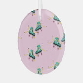 Retro roller schaatsen: roze. glas ornament (Voorkant links)