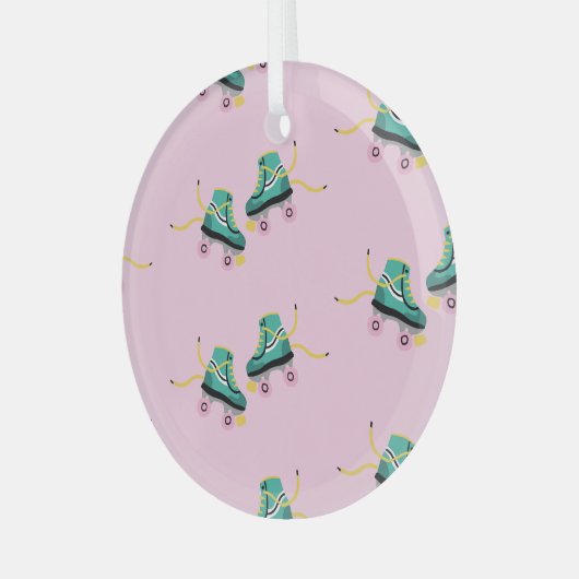 Retro roller schaatsen: roze. glas ornament (Voorkant links)