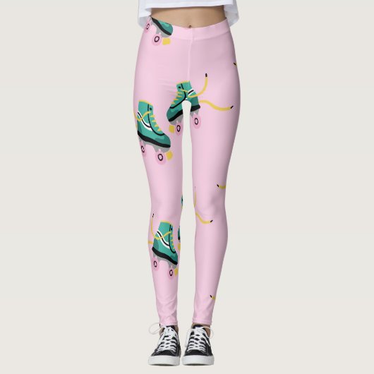 Retro roller schaatsen: roze. leggings (Voorkant)