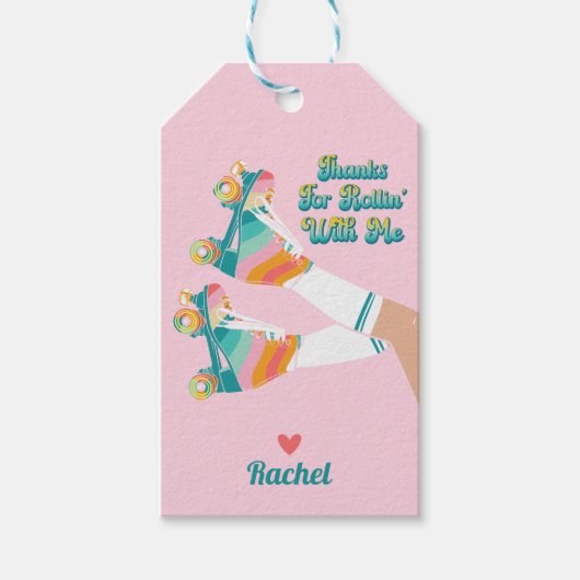 Retro Roller Schaatsen Verjaardagsfeest Dank u Cadeaulabel (Voorkant)